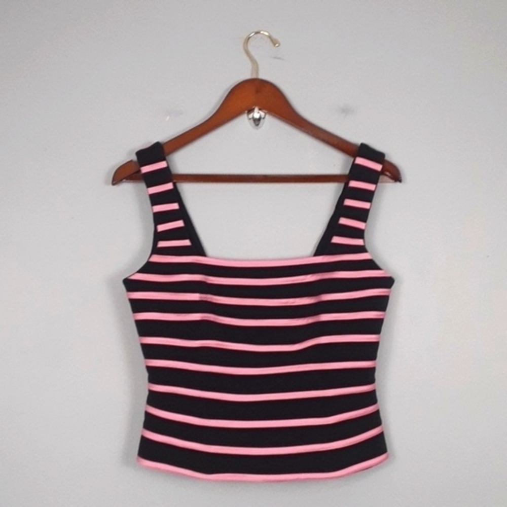 JS Y2K Cropped Pink Black Back Zip Square Front Sleeveless Top
